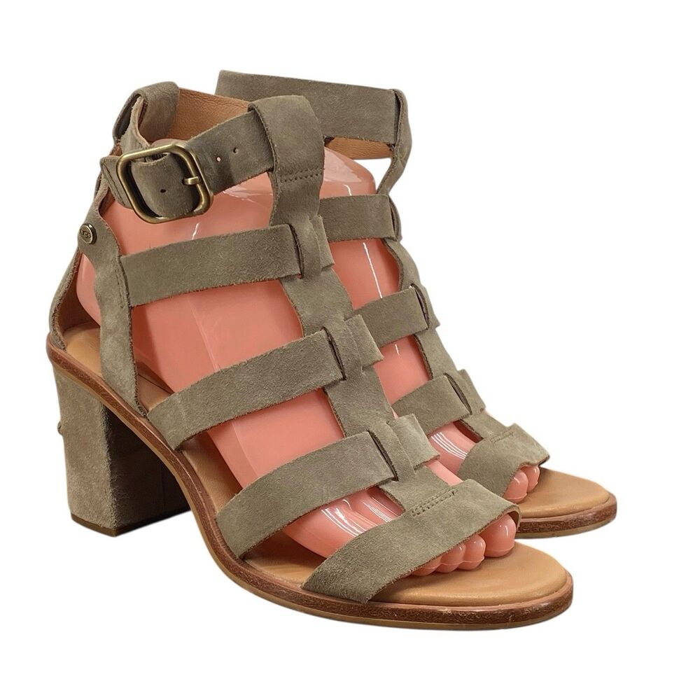 Ugg Macayla Suede Gladiator Heeled Sandals Women's Size 8 Grey‎ Antilope